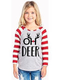 Unisex Oh Deer Striped Top, Red