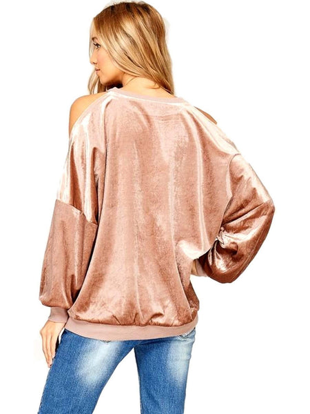 Velvet Cold Shoulder Sweatshirt, Brick