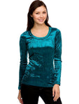 Velour Scoop Neck Top, Teal