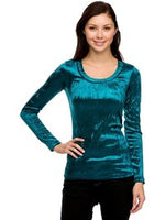 Velour Scoop Neck Top, Teal