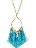 Marquise pendant Thread Tassel NeckLace, Turquoise