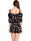 Off Shoulder Floral Romper, Black