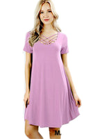 Short Sleeve Triple Lattice Dress, Mauve